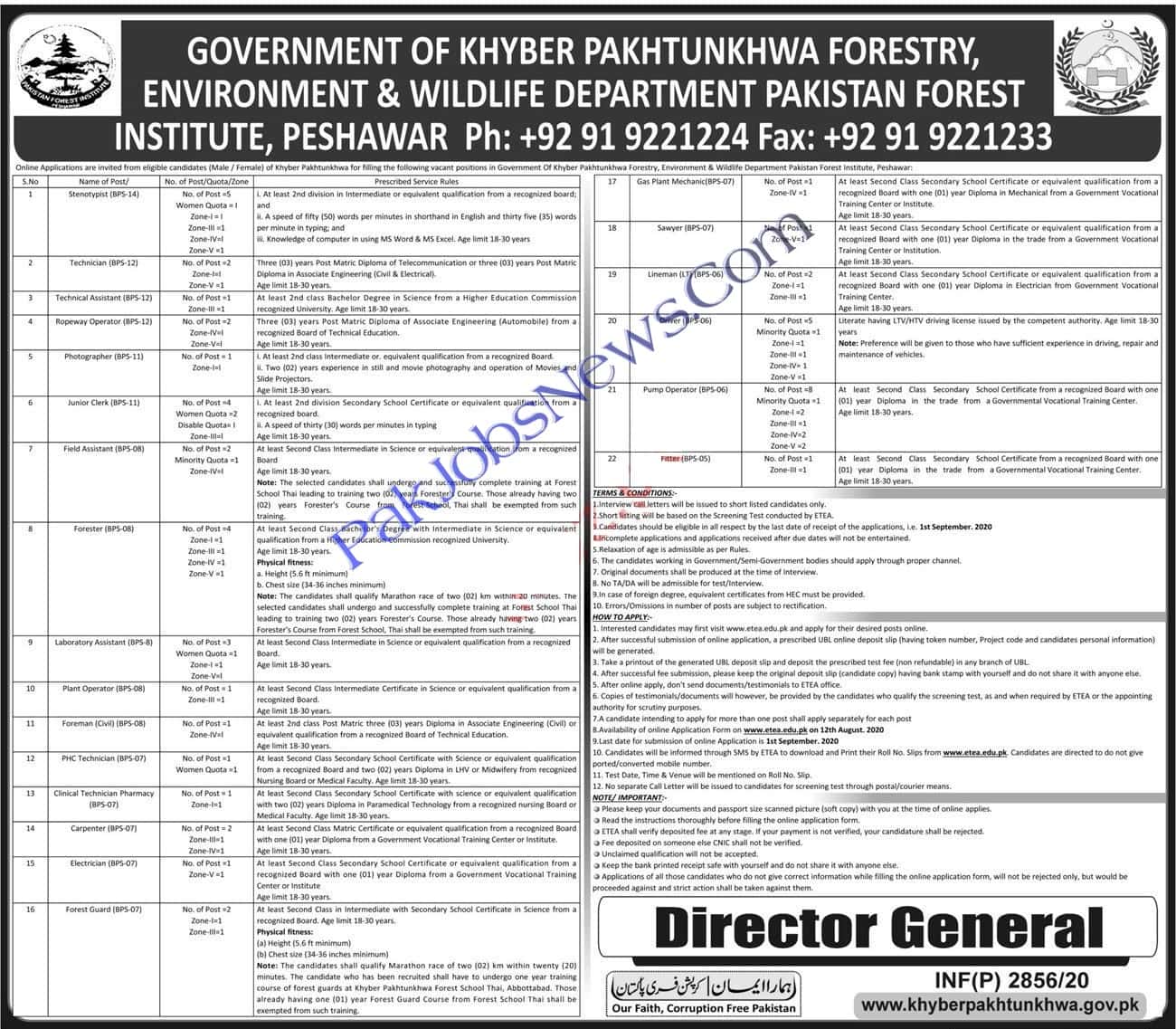 Pakistan Forest Institute PFI Jobs 2020