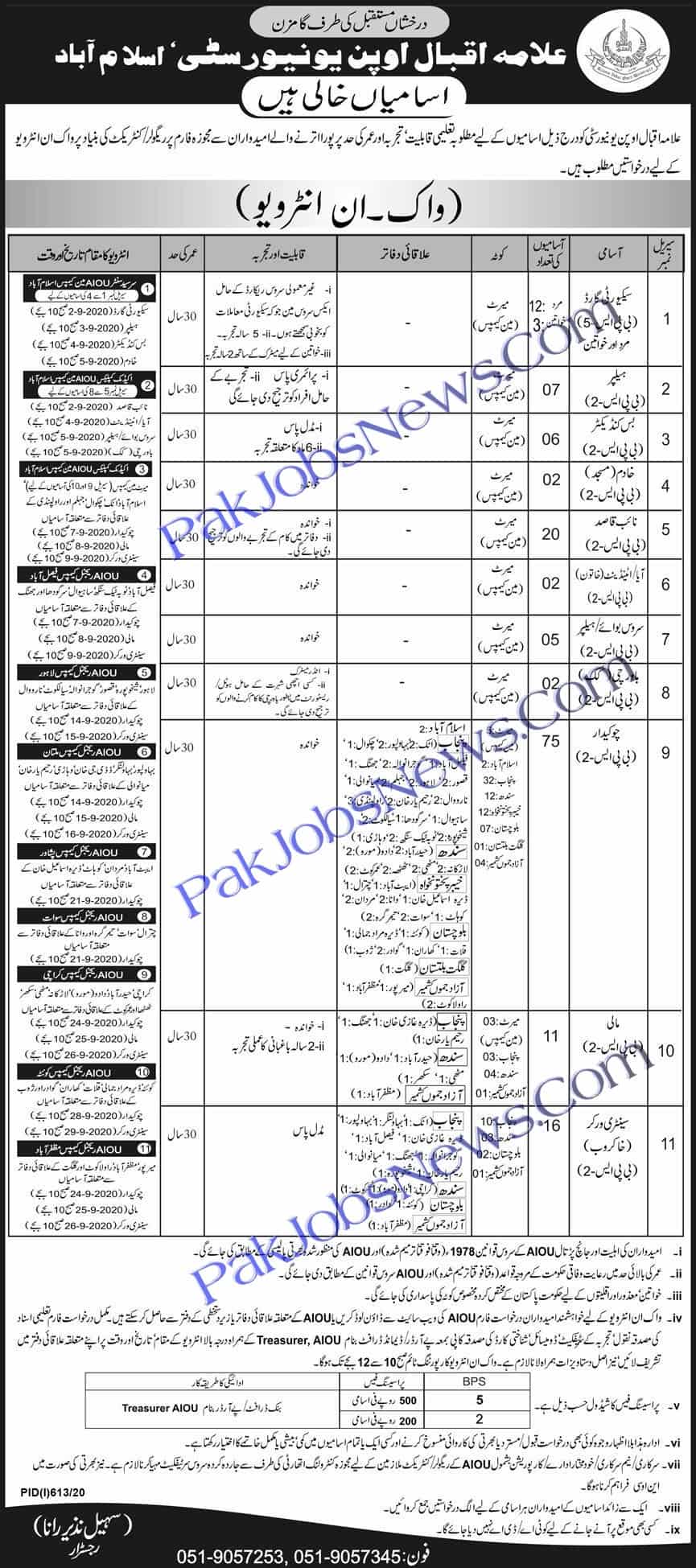 AIOU JOBS AUGUST 2020 APPLICATION FORM