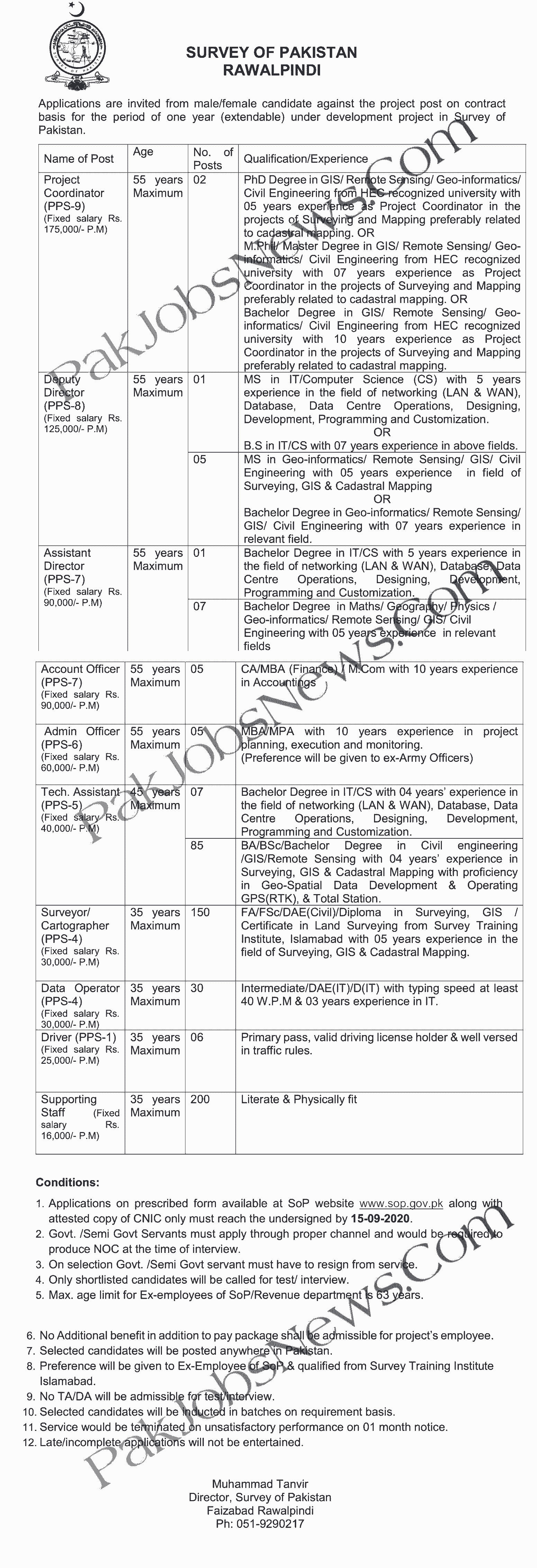 Pakistan Survey Jobs Advertisement September 2020