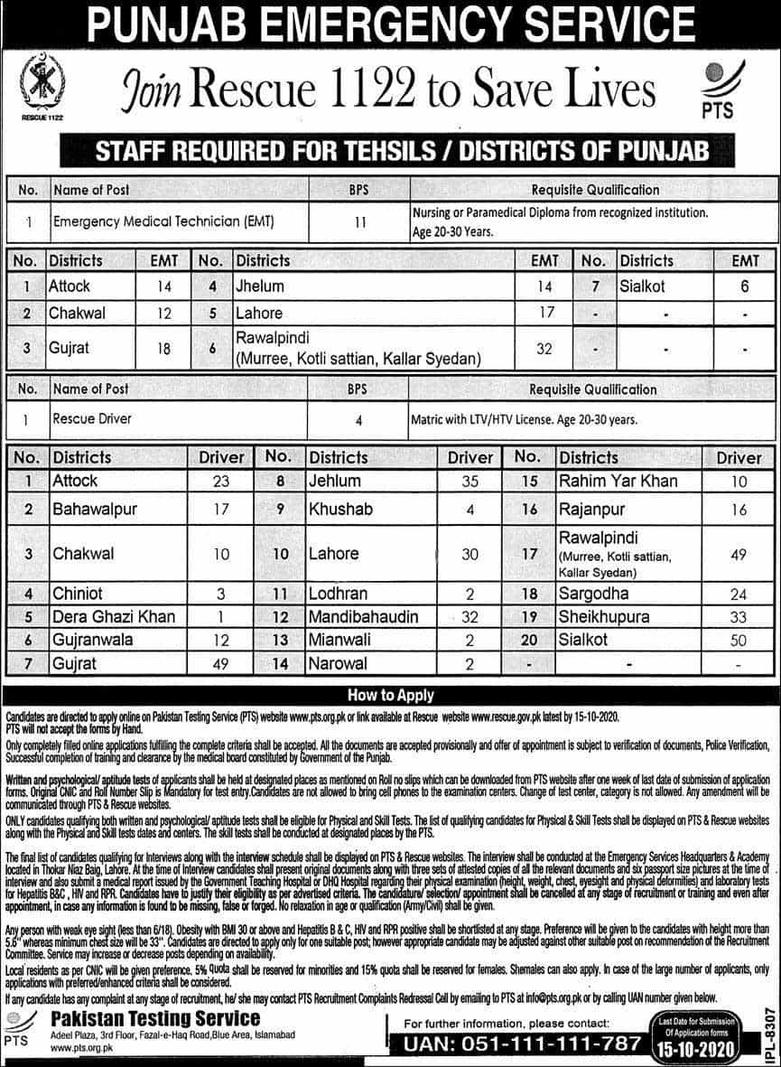 PTS Rescue 1122 October jobs 2020 Original advertisement